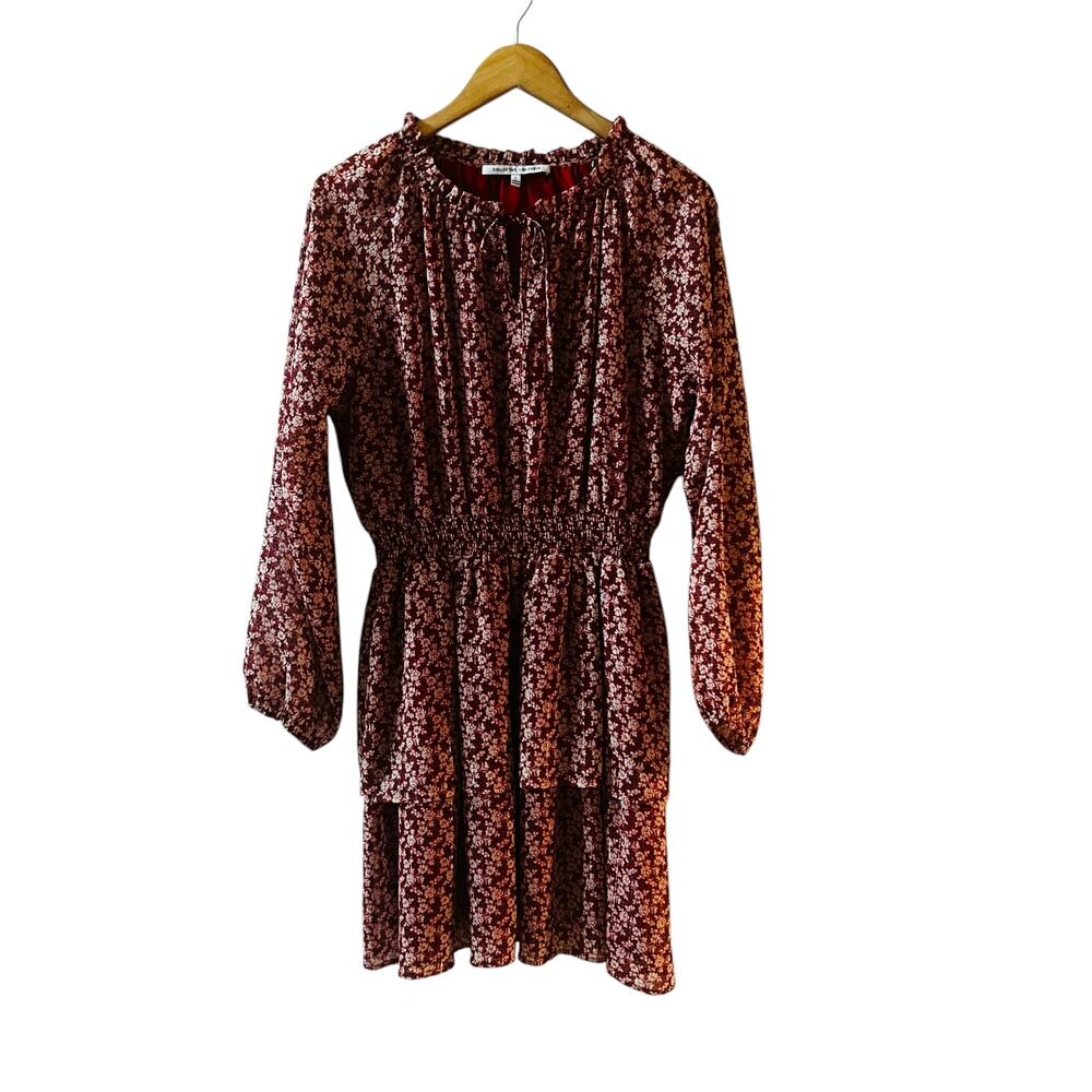 Collective Concepts Red Floral Long Sleeve Layered Dress Size L Large